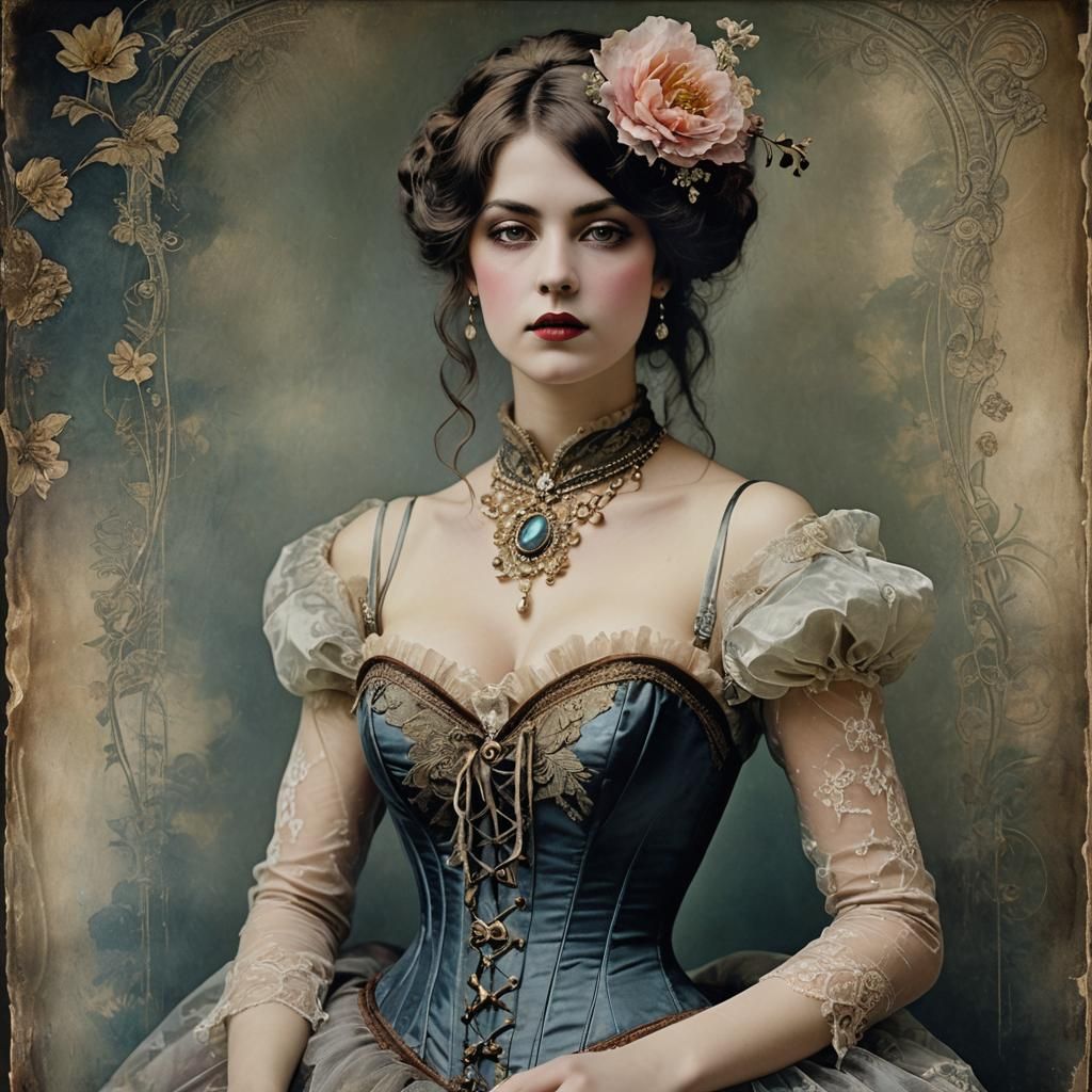 Belle Epoque Portrait in Mixed Media Style