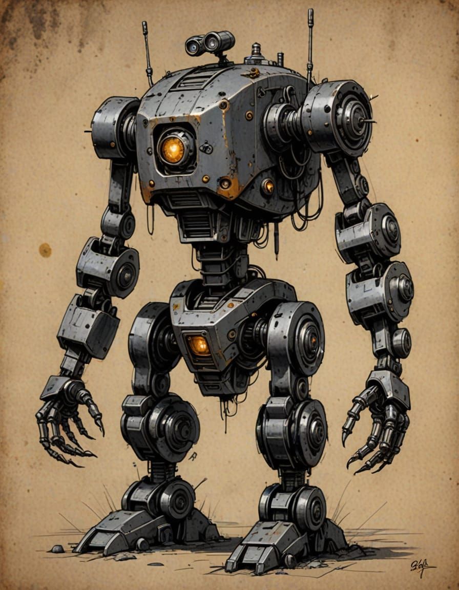 Worn Quadrupedal Robot Android: Charcoal Sketch