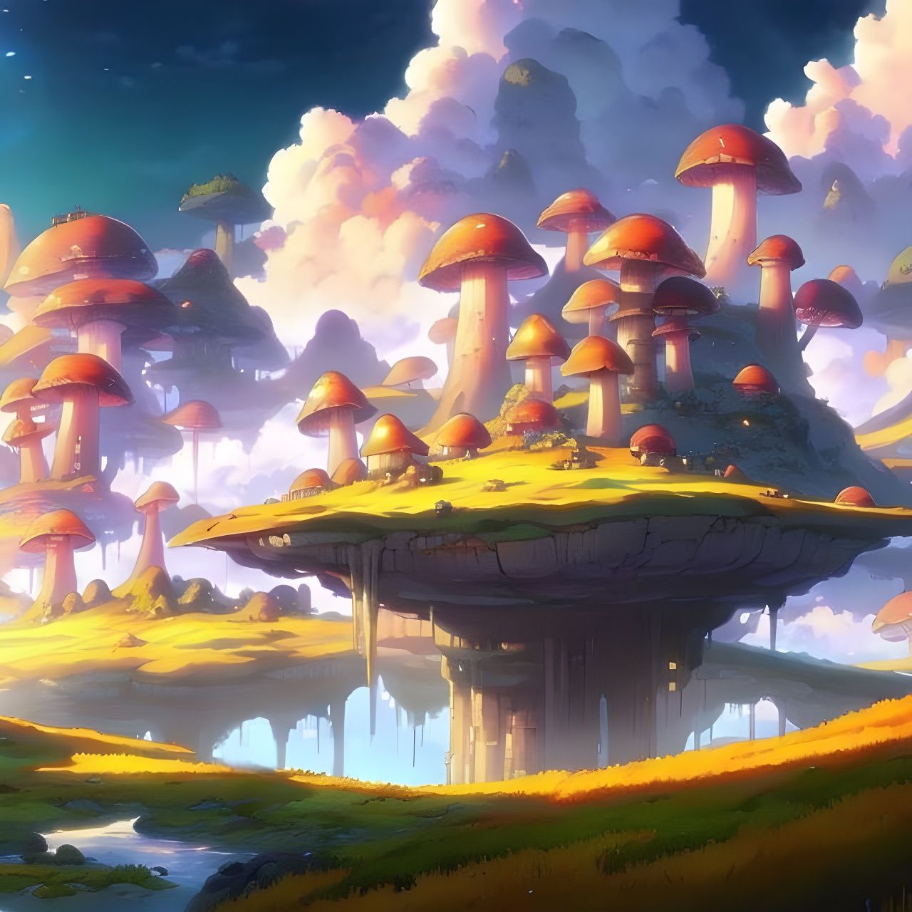 Mushroom Castle in Anime Fantasy Landscape Style