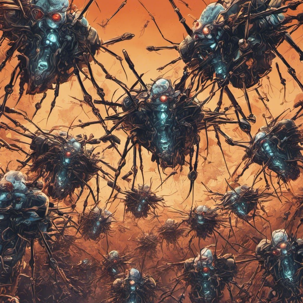 Cybernetic Mosquito Horde in Cartoon Style
