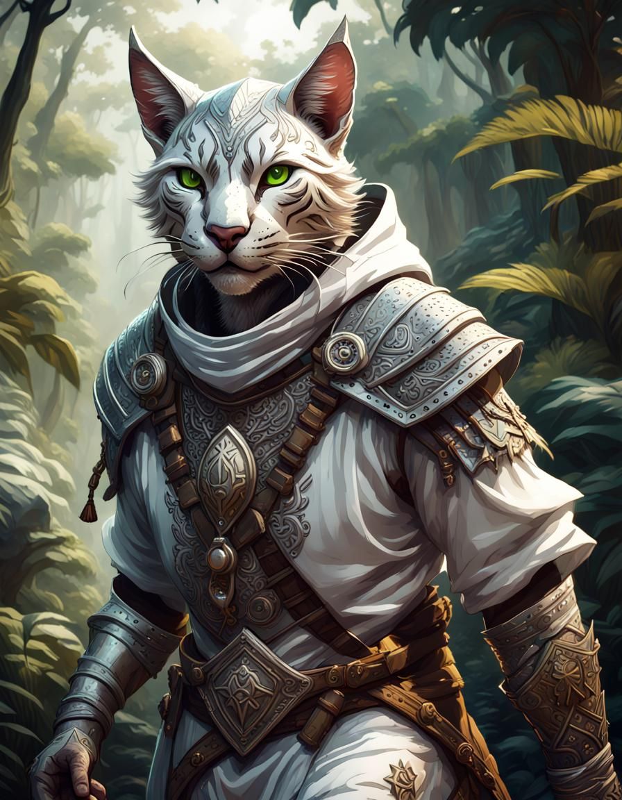 Tabaxi Ranger in Jungle, Medieval Fantasy Art