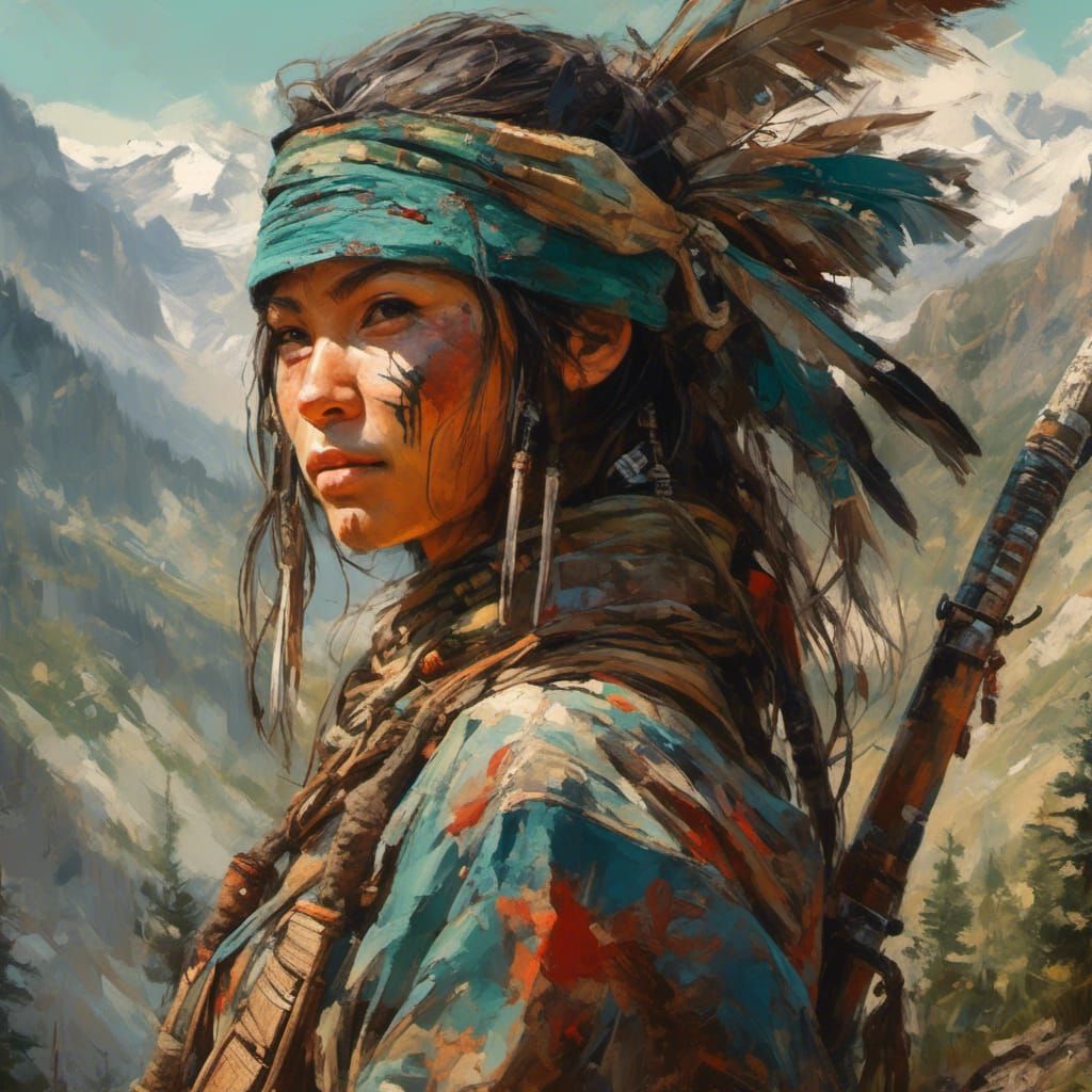 Female Ninja in Windy Mountain: Painterly Portrait