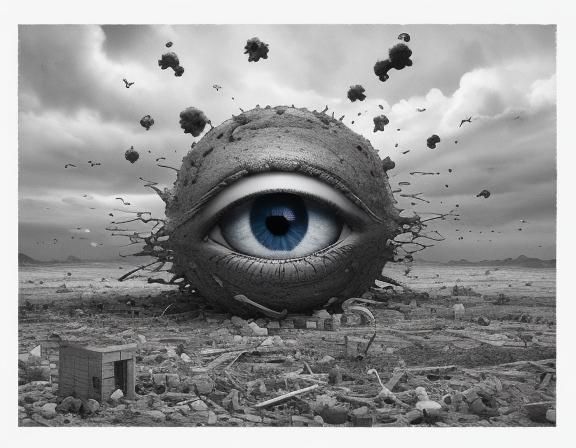Surreal Sky with Eye-Shaped Objects: Pencil Drawing