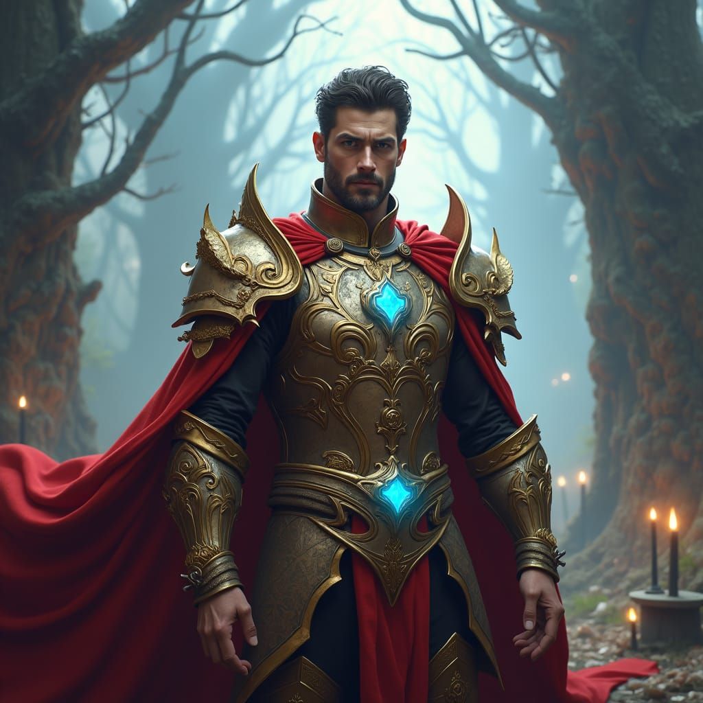 Regal Prince in Ornate Armor Fantasy Landscape