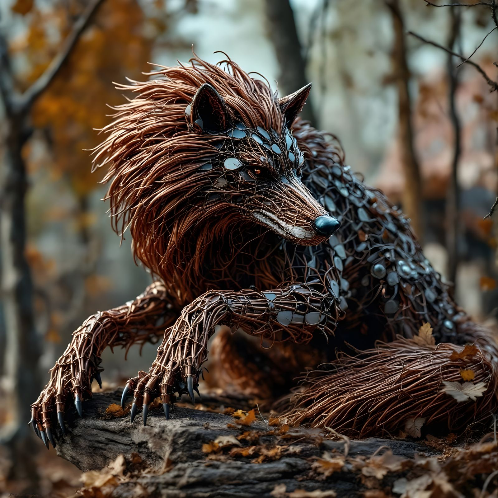 Copper Wire Wolf Sculpture