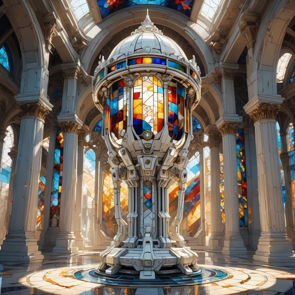 Futuristic Mechanical Stained Glass Lamp in Cyberpunk Style