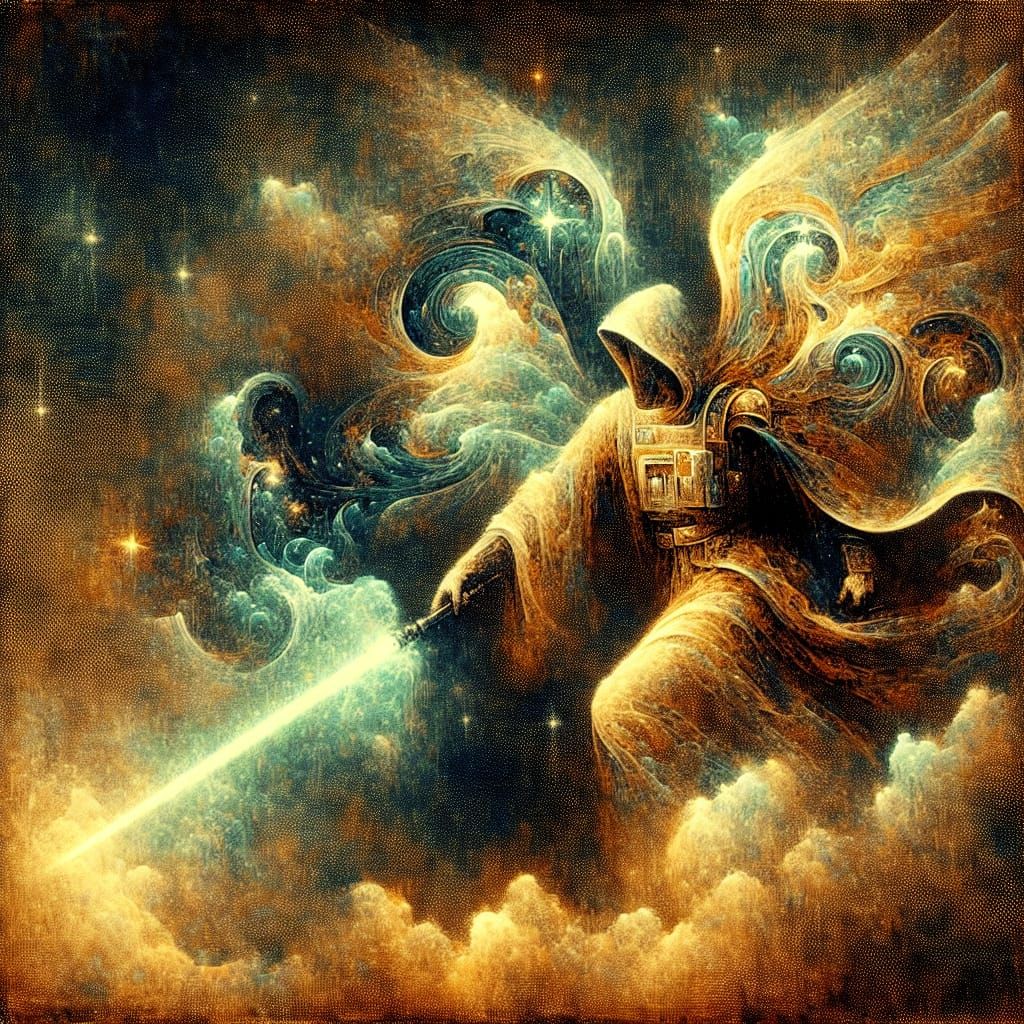 Celestial Warrior with Luminous Force, in Magical Realism