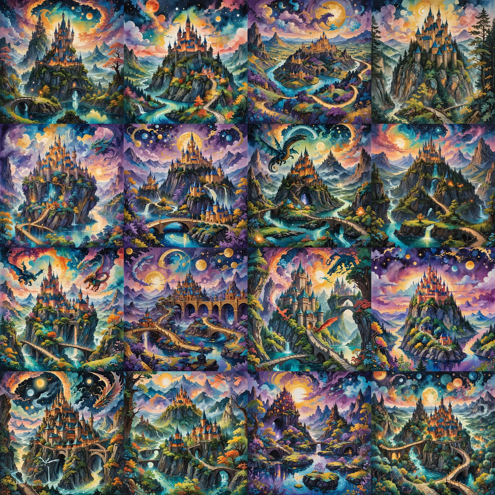 Fantasy World: Floating Islands in Gouache Style