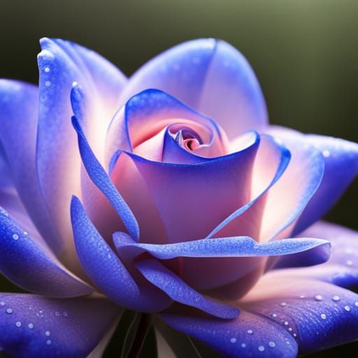 Blue Rose with Dew Drops at Foggy Sunrise