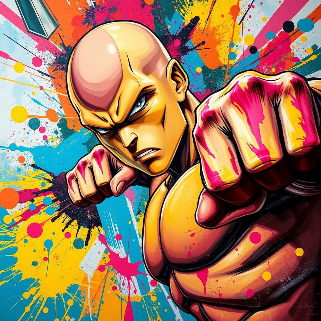 Surreal Futuristic Cyberpunk Warrior Unleashes Fierce Punch...