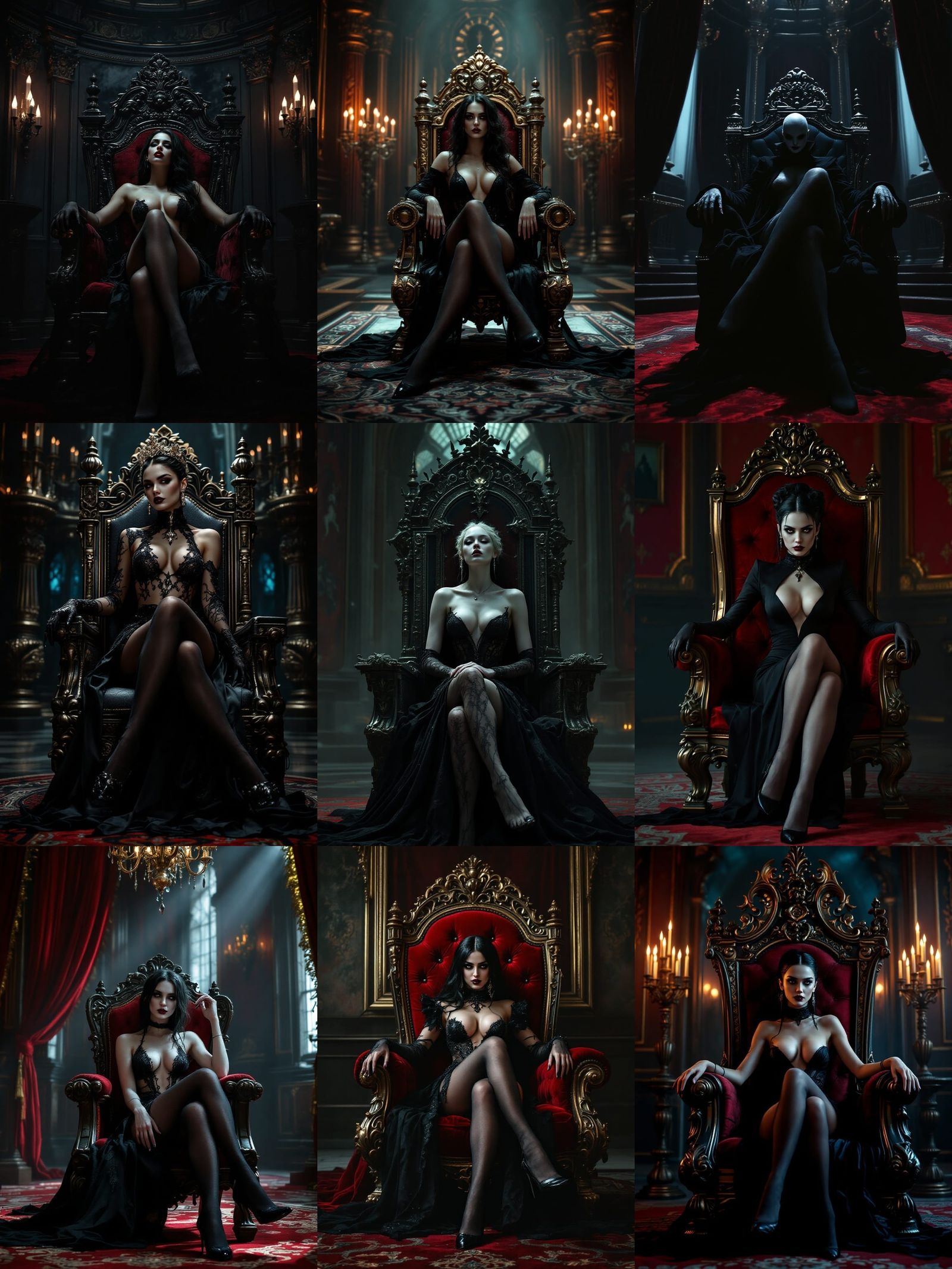 Vamp in Throne Room: Hyperrealistic Cinematic Portrait