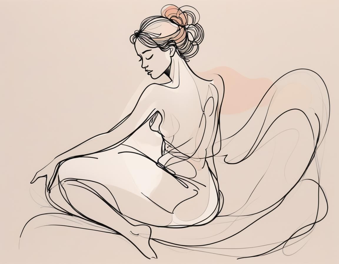 Minimalist Japandi Sketch of Woman in Languid Pose