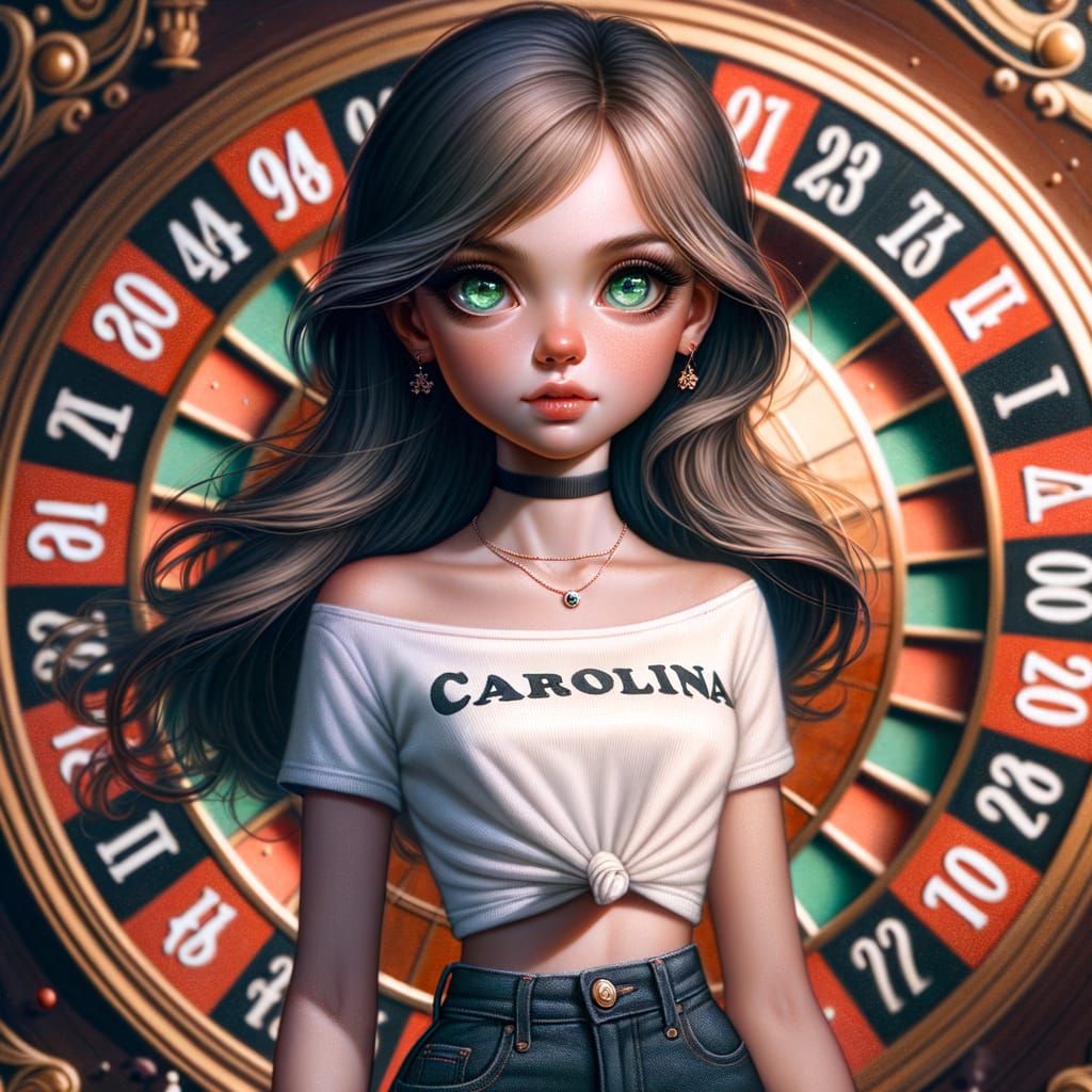 Bratz Style Girl with Casino Roulette Wheel in Fantasy Art