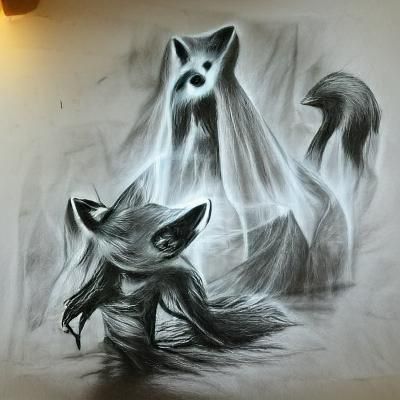 Ethereal Ghost Fox in Dark Forest