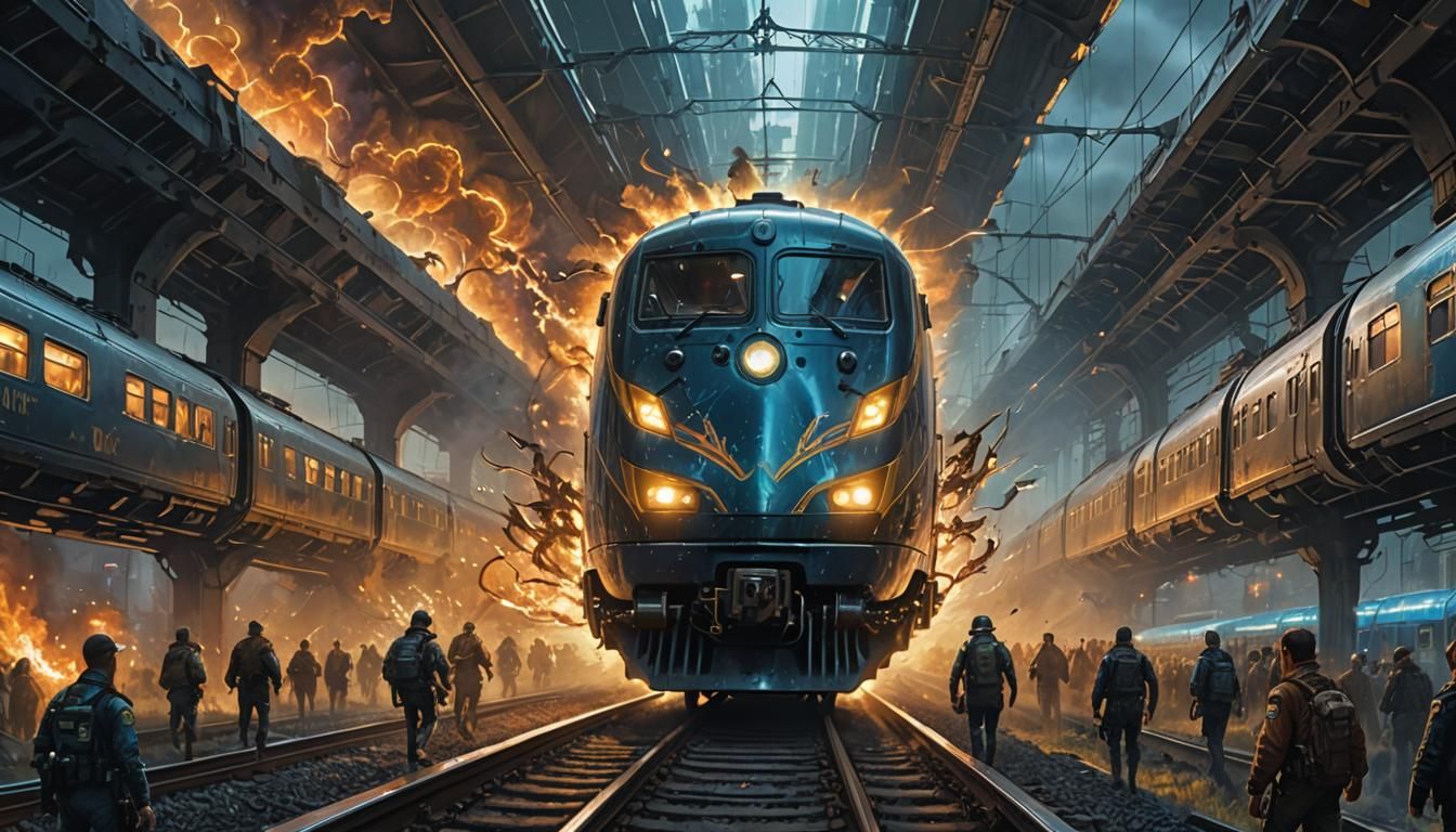 Nova Express Train Battle in Psychedelic Art