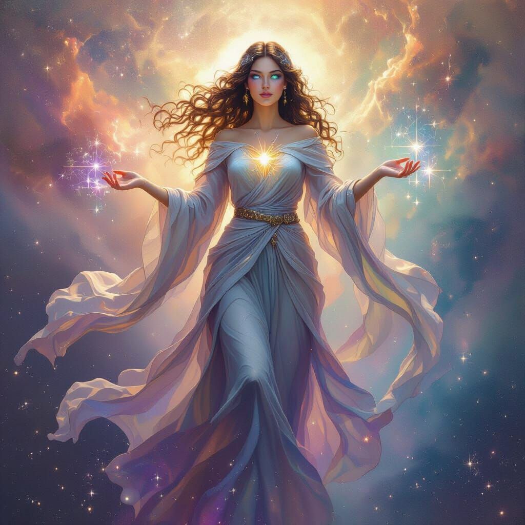 Divine Woman in Cosmic Nebula Painting