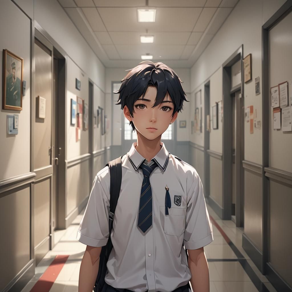 Anime Boy in School Uniform, Digital Art
