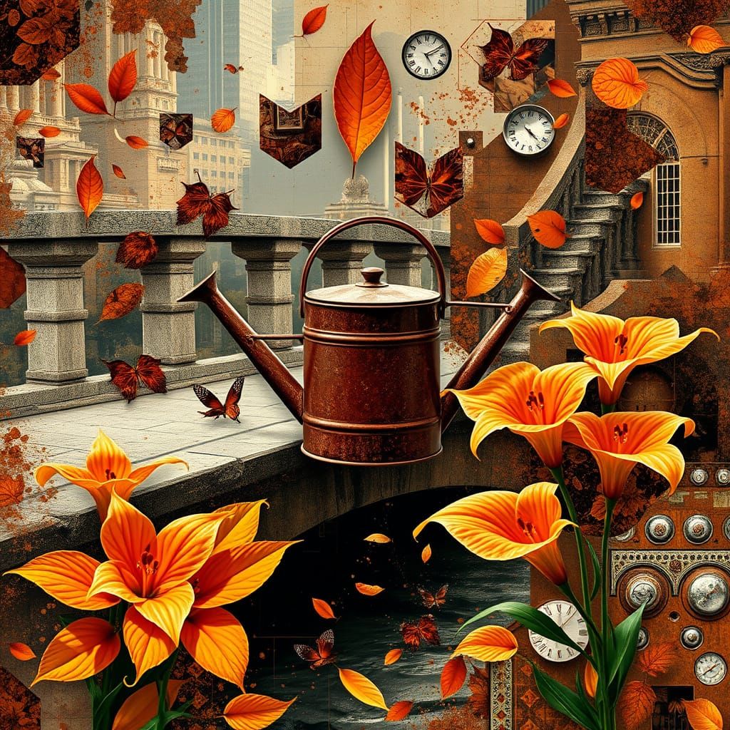 Glitch Art Collage of Fractal Xenography with Granite Bridge