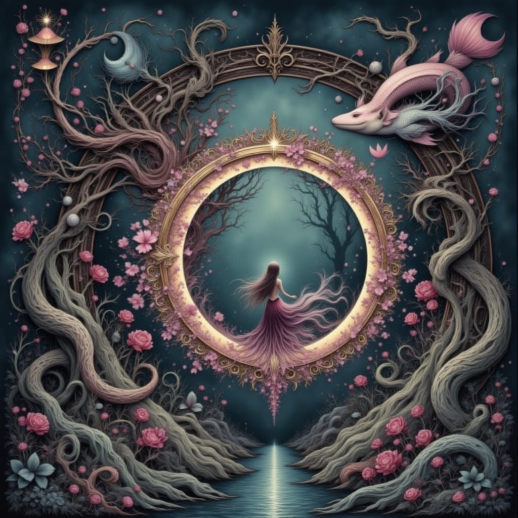 Lovely Mermaid in Pink Circle Aquatic Frame