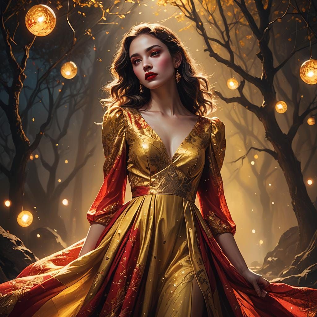 Beautiful Woman in Red and Yellow Dress