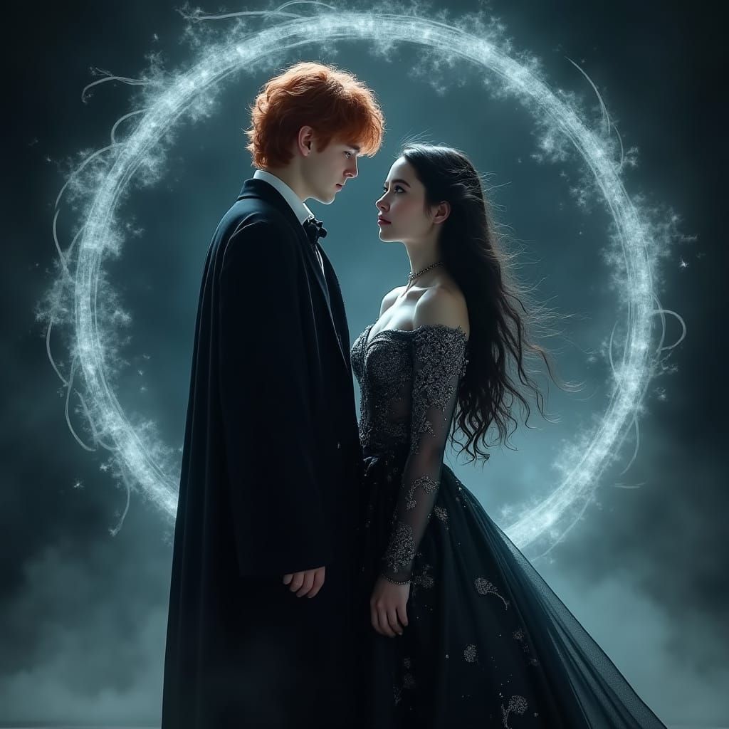 Ron Weasley in Airy Black Wedding Attire with Pansy Parkinso...