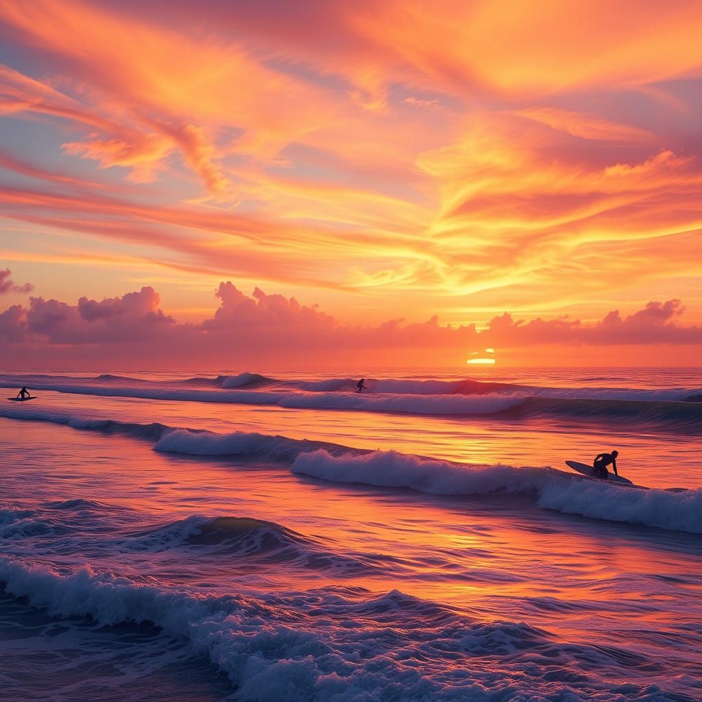 Surreal Golden Hour Oceanic Scene, Matte Painting Style