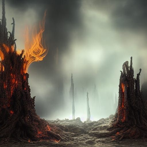 Phoenix Resurrection from Fiery Altar in Digital Painting