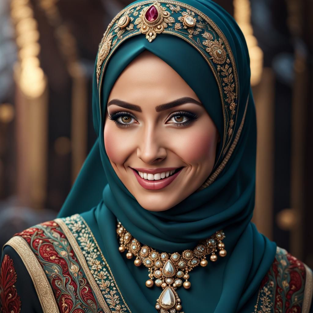 Beautiful Woman in Hijab: Hyperrealistic Portrait