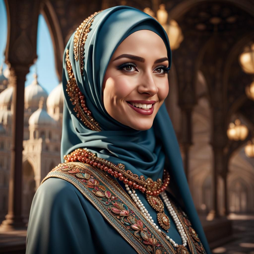 Beautiful Woman in Hijab: Hyperrealistic Portrait