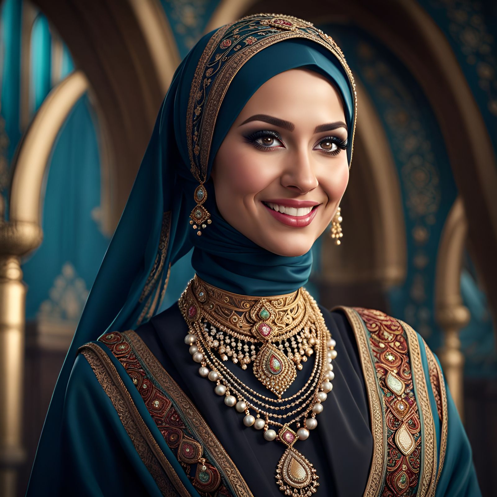 Beautiful Woman in Hijab: Hyperrealistic Portrait
