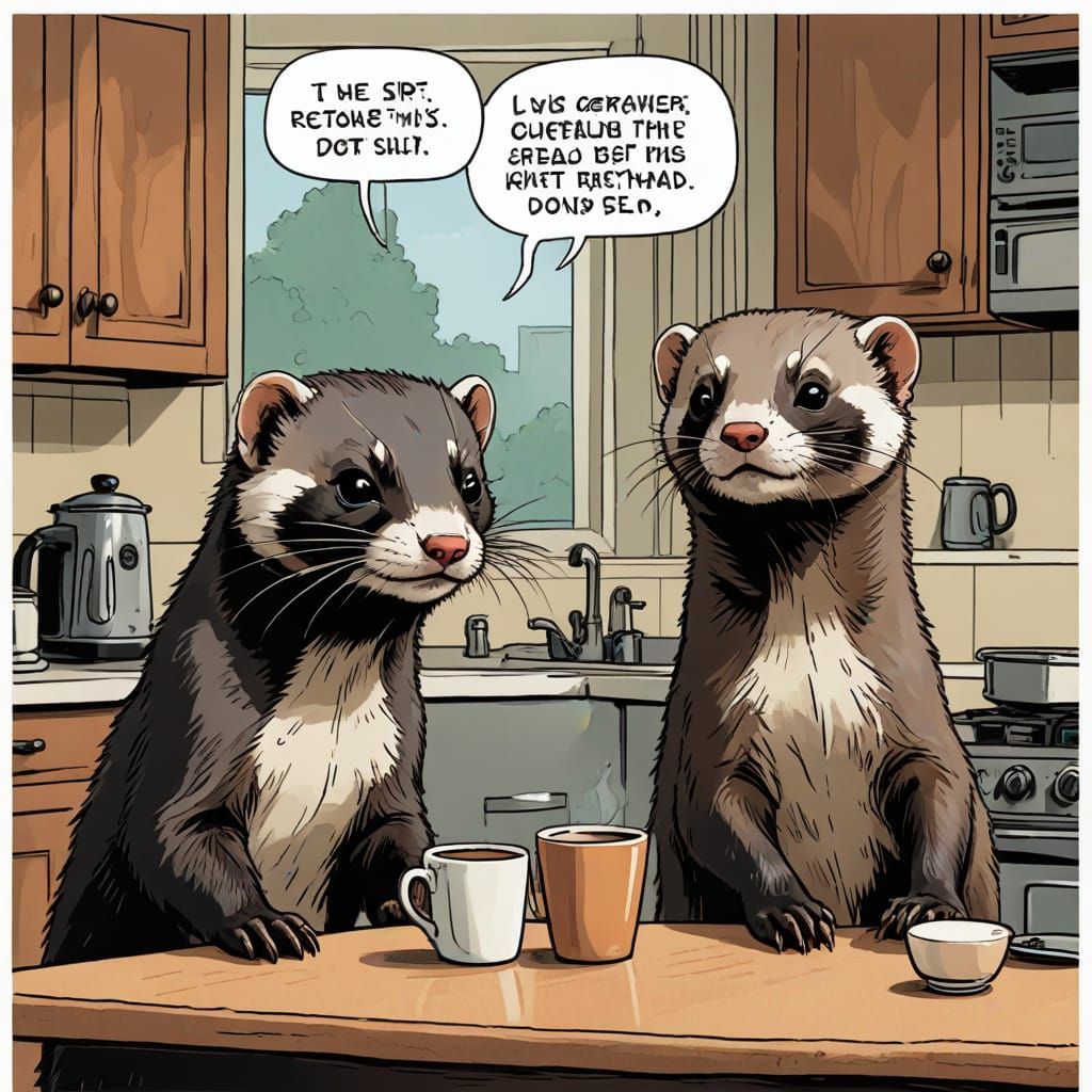 Mischievous Ferret Steals Coffee in a Colorful Cartoon Comic