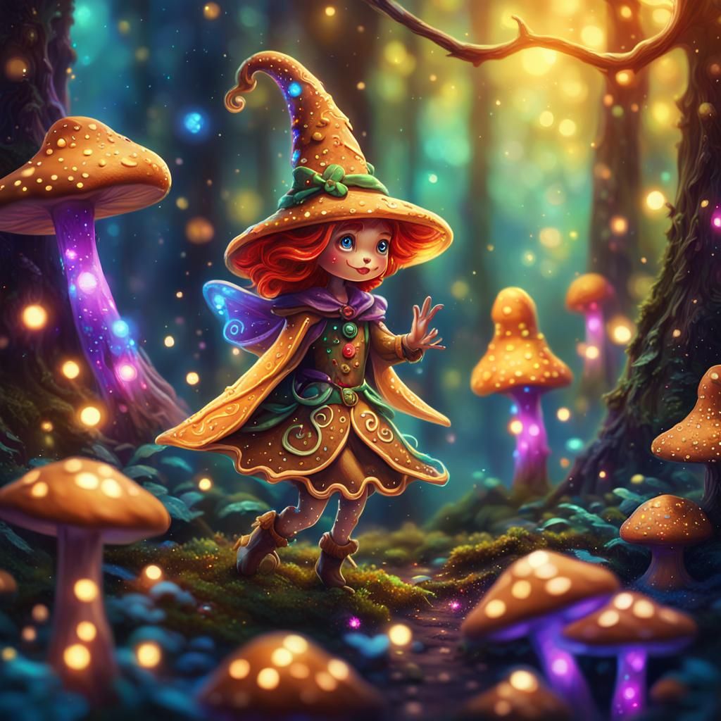 Gingerbread Elf in Mystical Forest: Fantasy Art