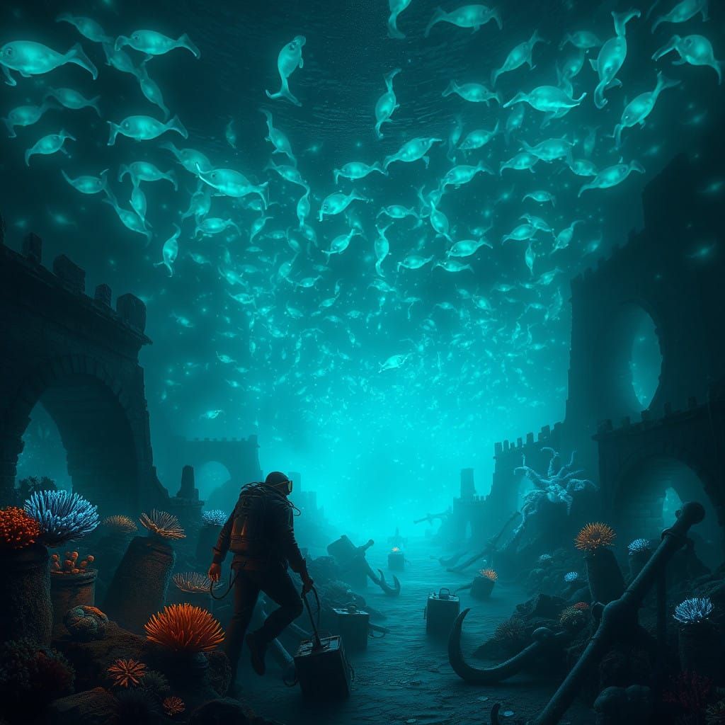Diver Discovers Mysterious Ocean Ruins with Bioluminescent C...