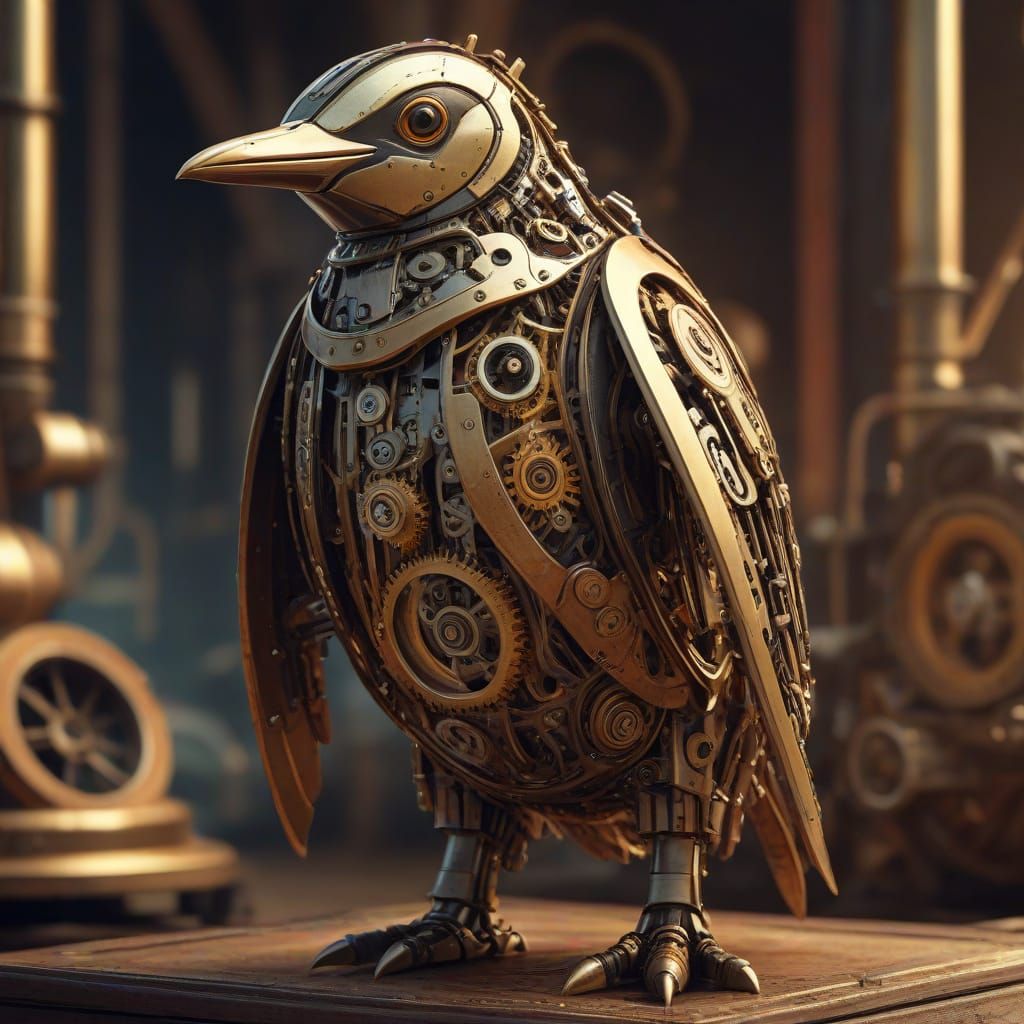 Steampunk Mechanical Penguin with Clockwork Details