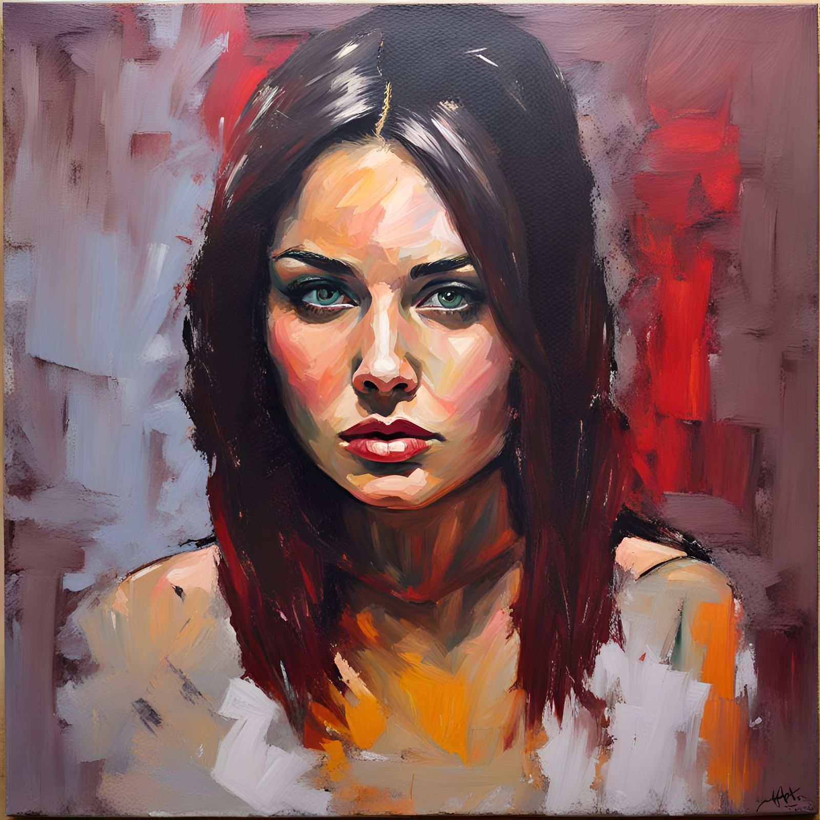 Impasto Portrait of Woman with Palette Knife