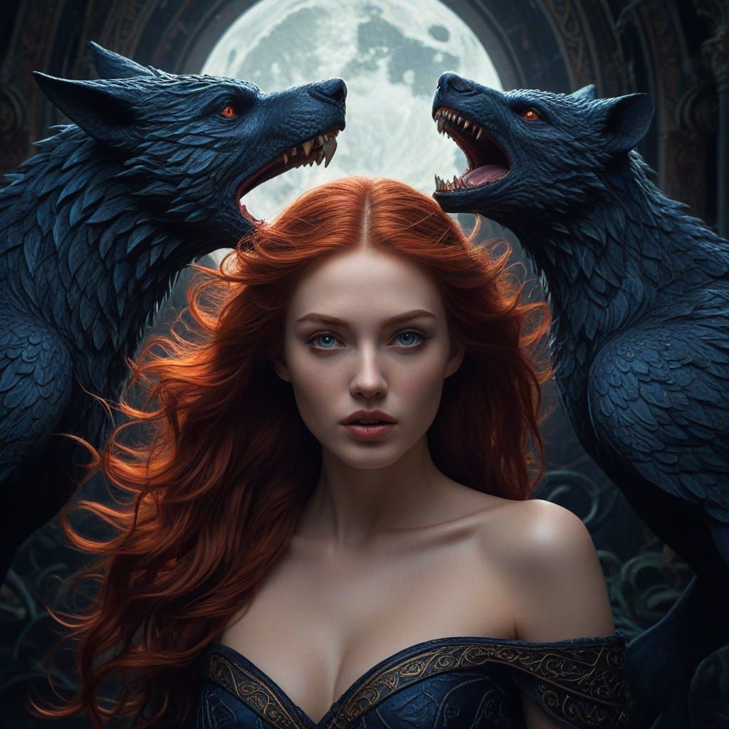 Mystical Struggle Between Mortal and Vampire Beast in a Drea...