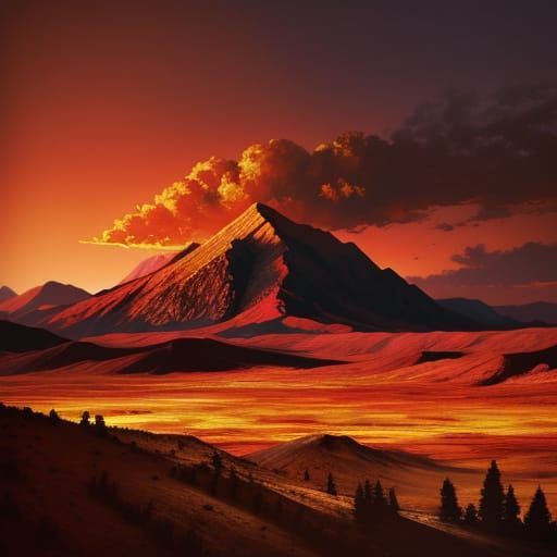 Fiery Landscape with Burning Red Skies