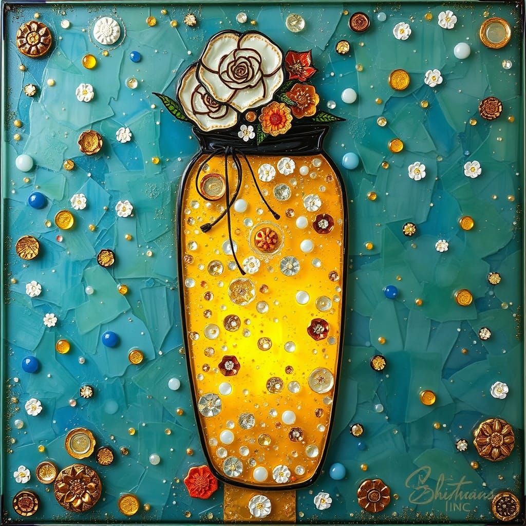 Effervescent Klimt-Inspired Encaustic Glass Art