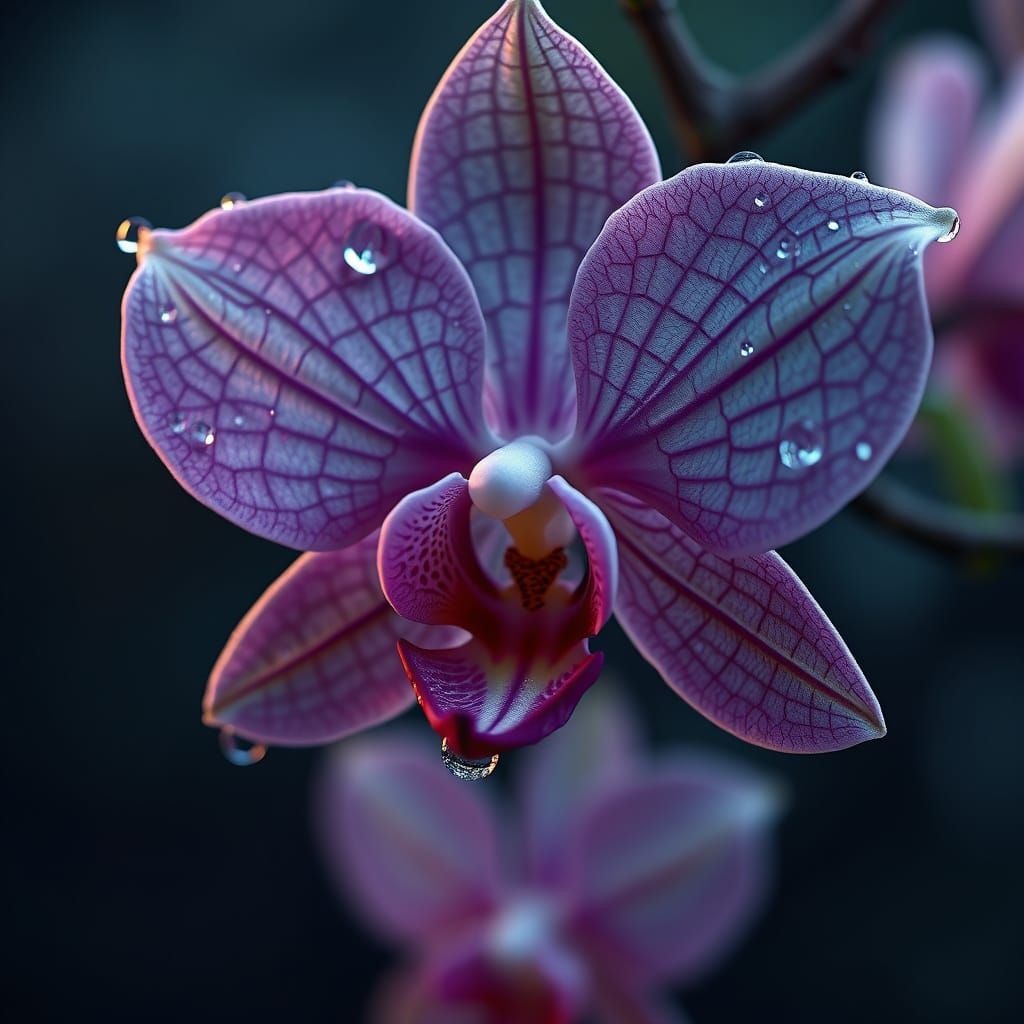 Fantastical Spider Web Orchid with Glistening Dew Drops