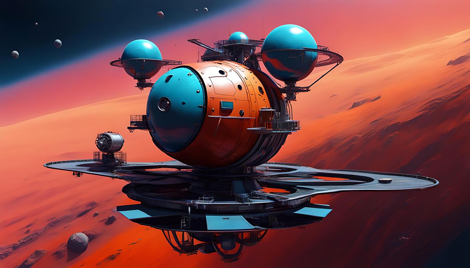 Orbital Space Platform in Surreal Constructivist Style