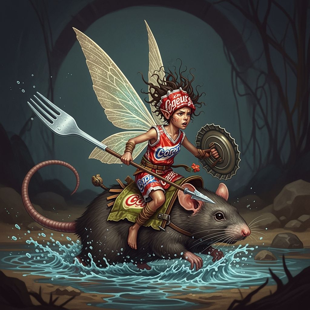 Fairy Rides Rat Through Sewer: Fantasy Concept Art