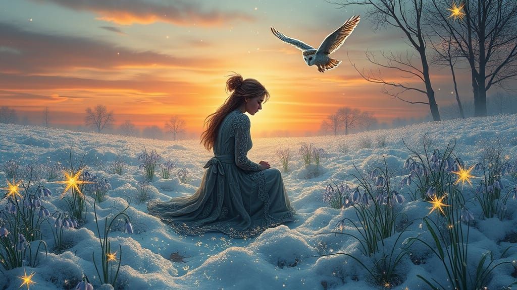 Dreamlike Figure in Enchanted Winter Wonderland