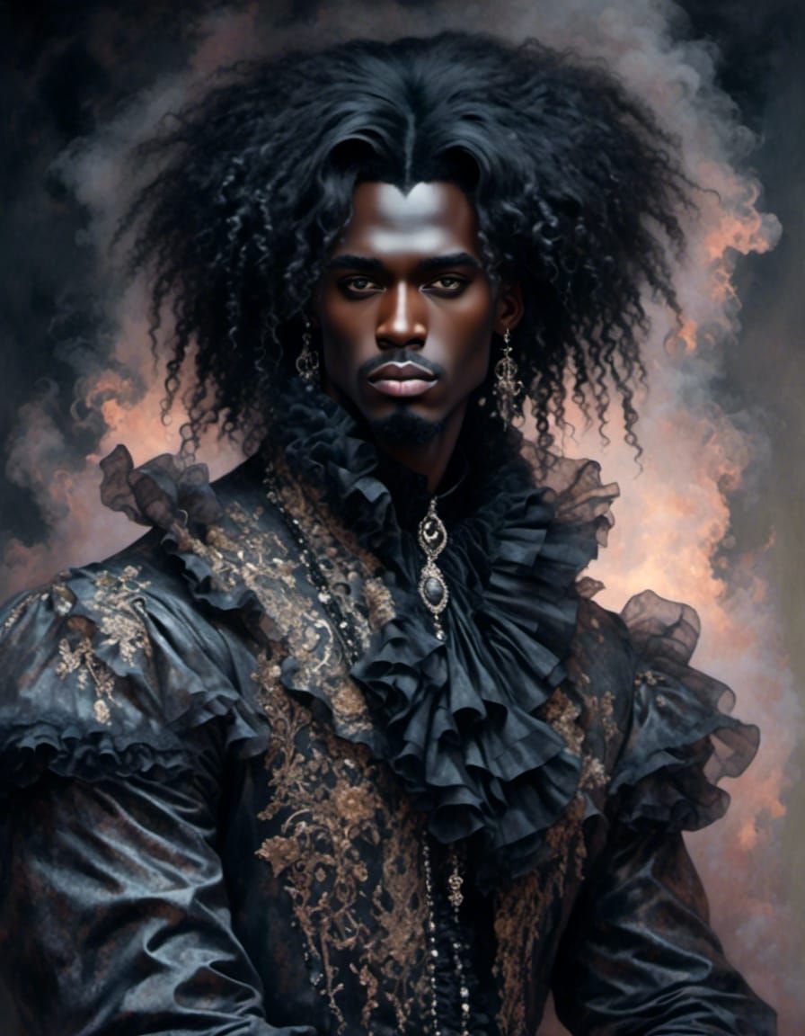 Goth Man in Ruffled Gown with Watercolor Style