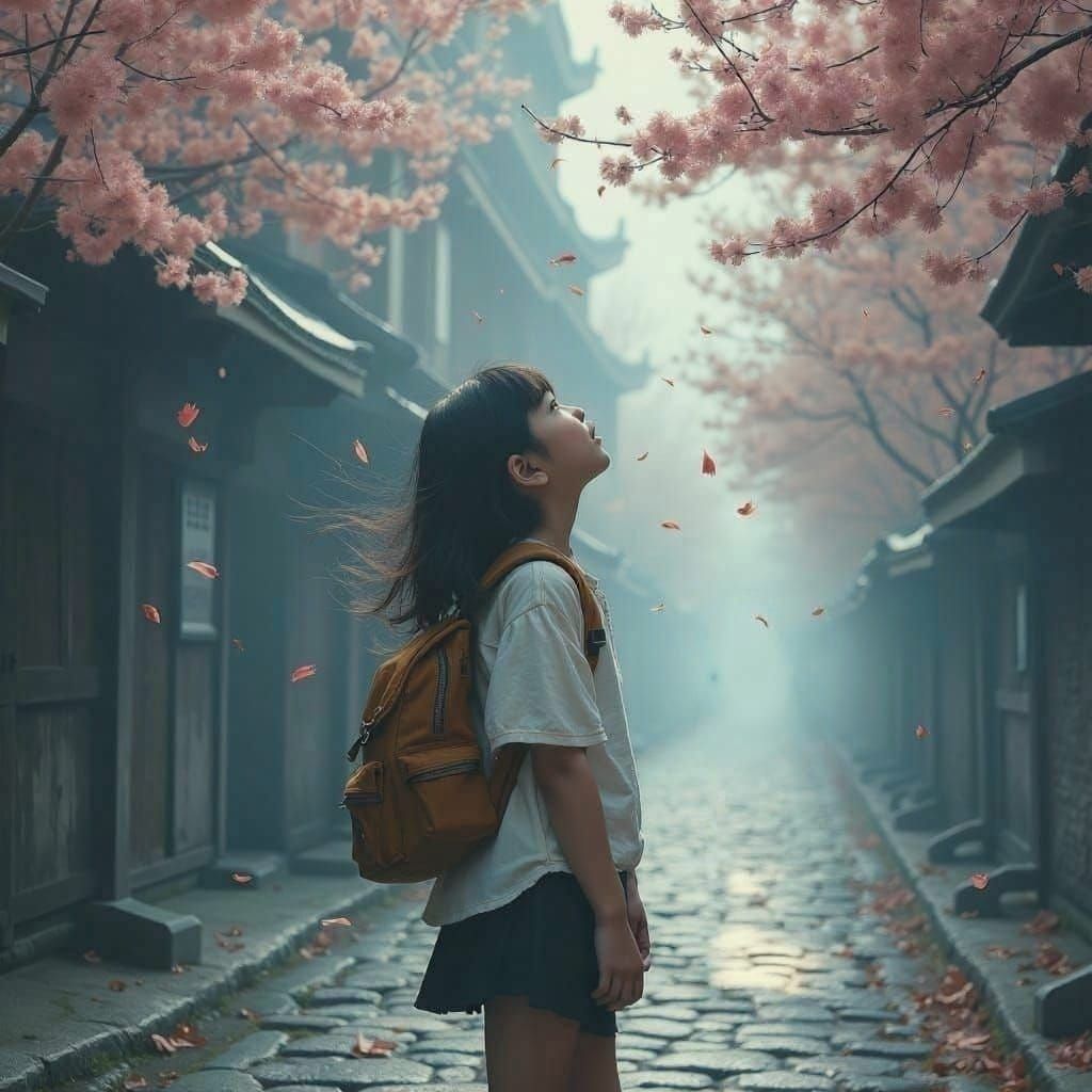 Girl in Cool Autumn Breeze, Detailed Matte Painting