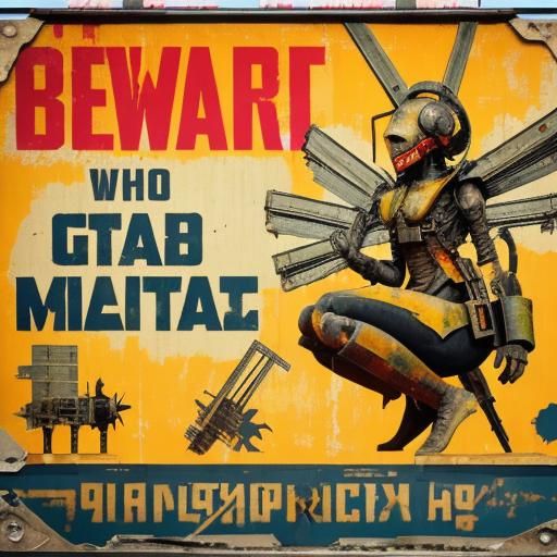 Dystopian Enamel Sign Art of Societal Decay