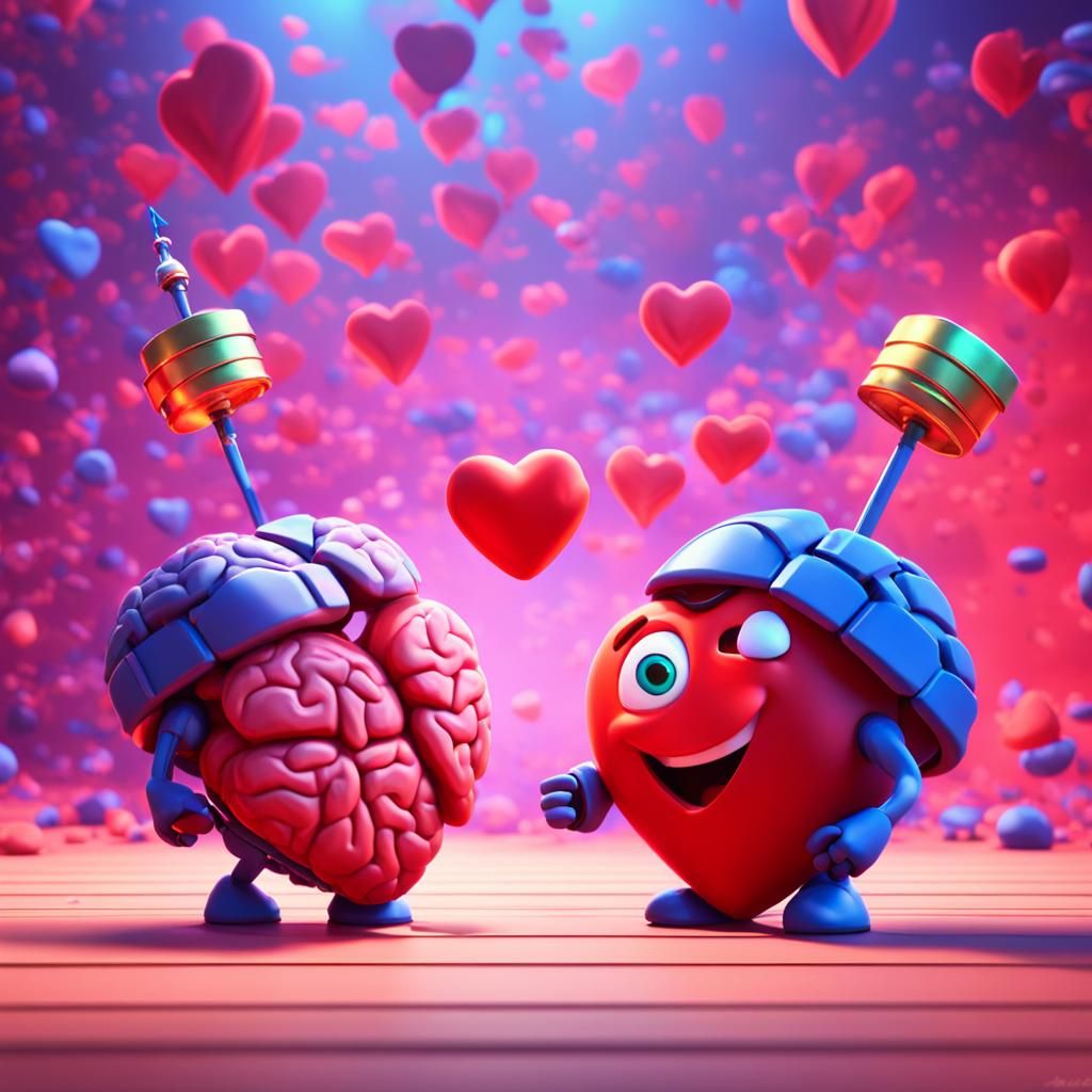 Heart vs Brain Battle: Pixar-Style 3D Render