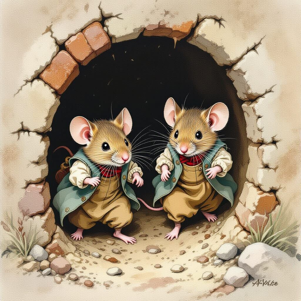 Mice Adventures in Wall Cavities: Storybook Illustration