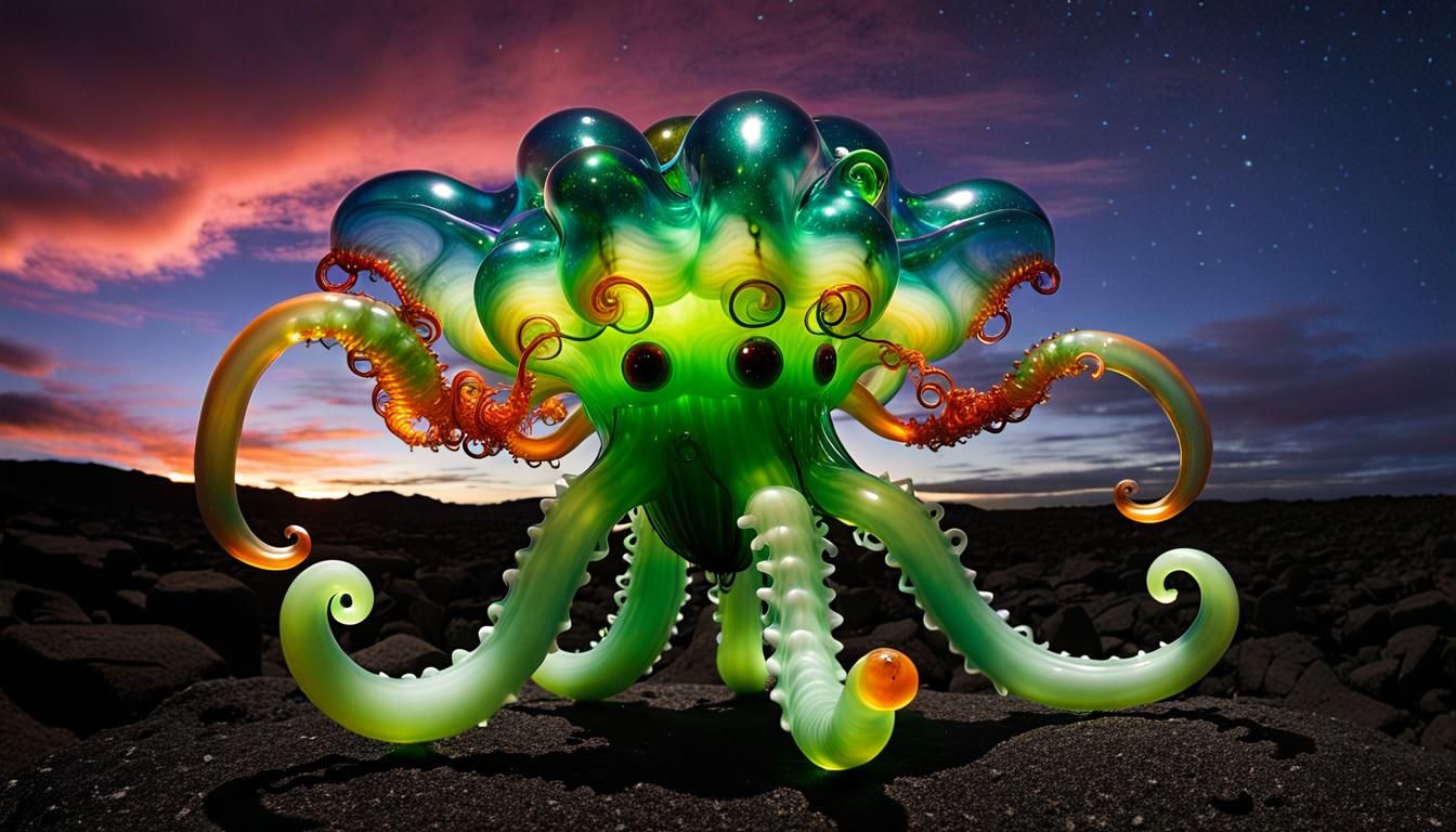 Chihuahua Cthulhu Colossus in Art Nouveau Style