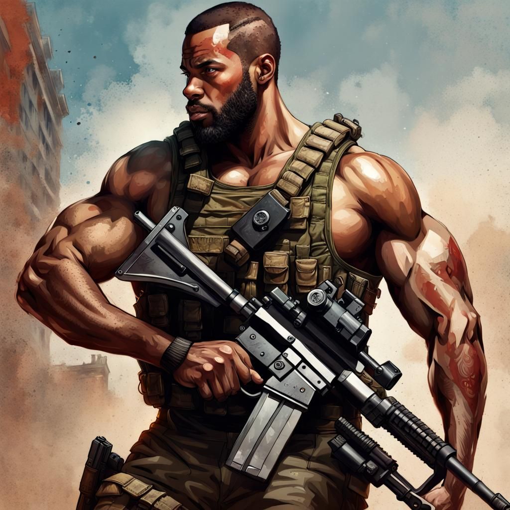 Hyperrealistic Mercenary Soldier Portrait with Dramatic Ligh...