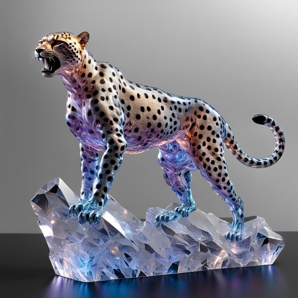 Crystal Cheetah Sculpture with Crushed Crystal Effect
